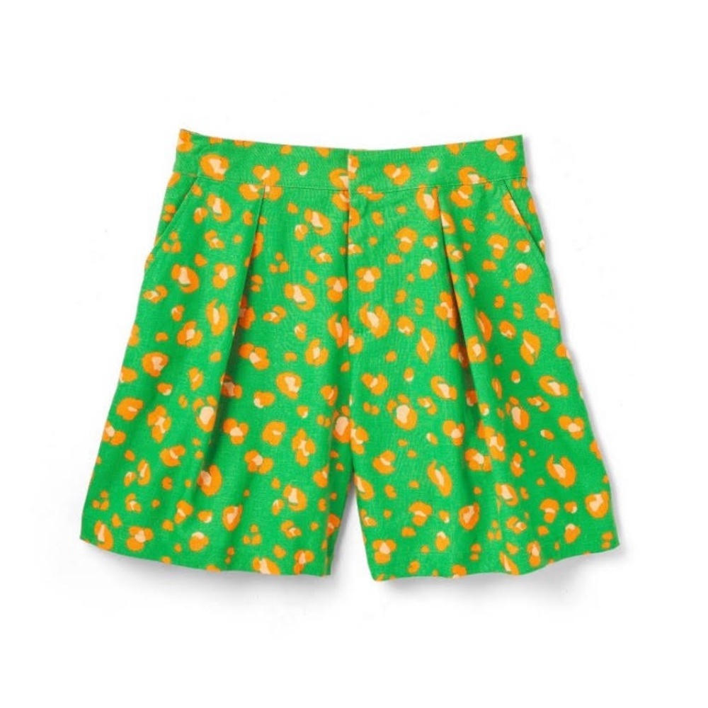 Tabitha Brown cheetah print linen shorts.